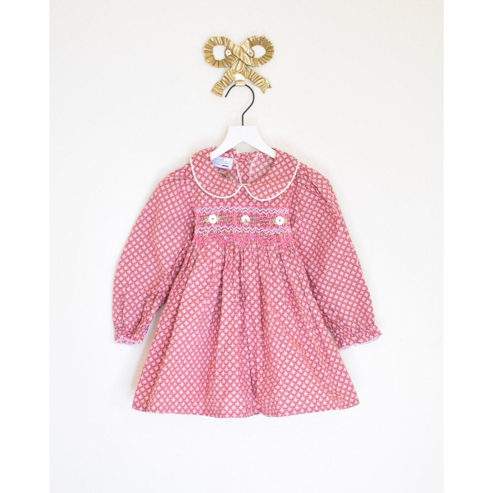 Vintage Smocked Floral Dress / 2T